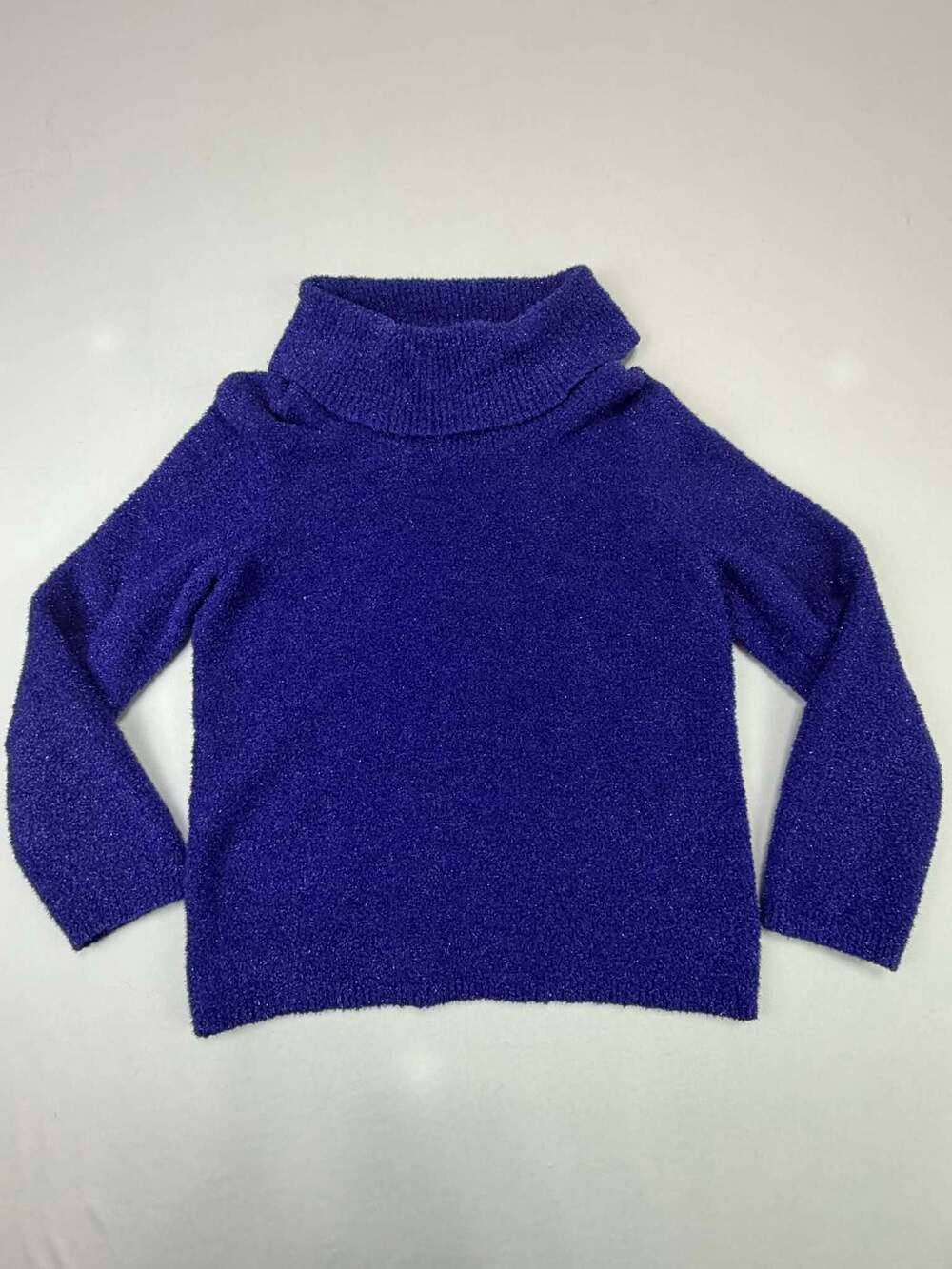 Easy Spirit Purple Metallic Cowl Neck Eyelash Knit Sweater